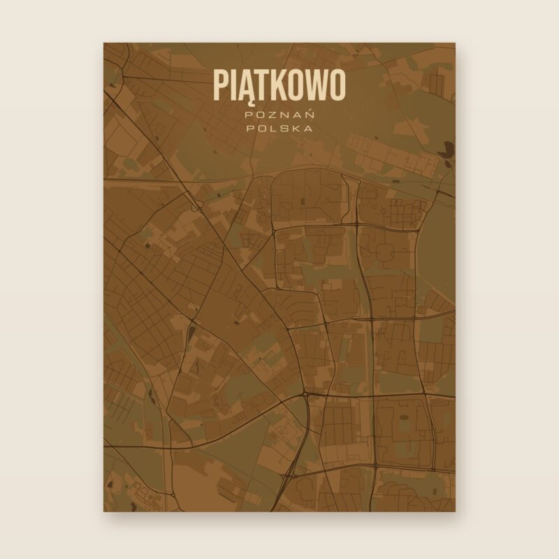 Plakat z mapą - Piątkowo (Poznań), brązowy styl, bez ramy
