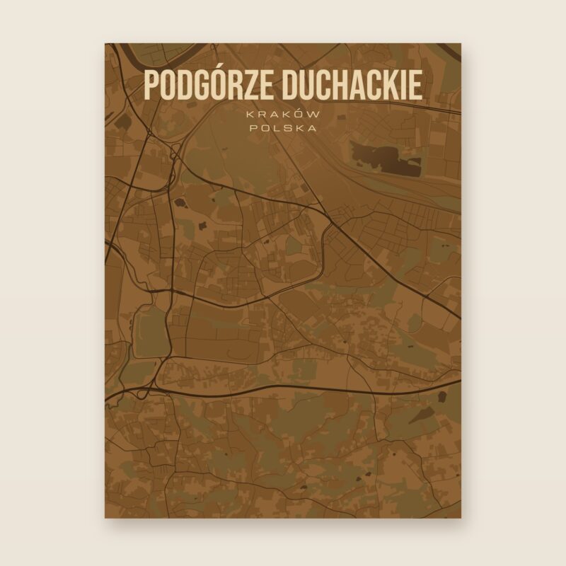 Plakat z mapą - Podgórze Duchackie (Kraków), brązowy styl, bez ramy