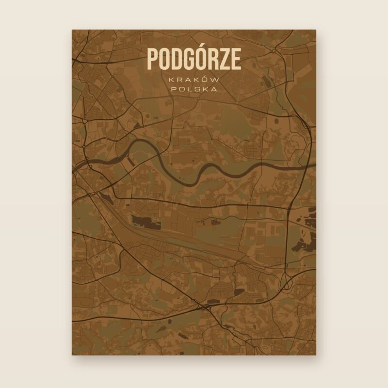 Plakat z mapą - Podgórze (Kraków), brązowy styl, bez ramy