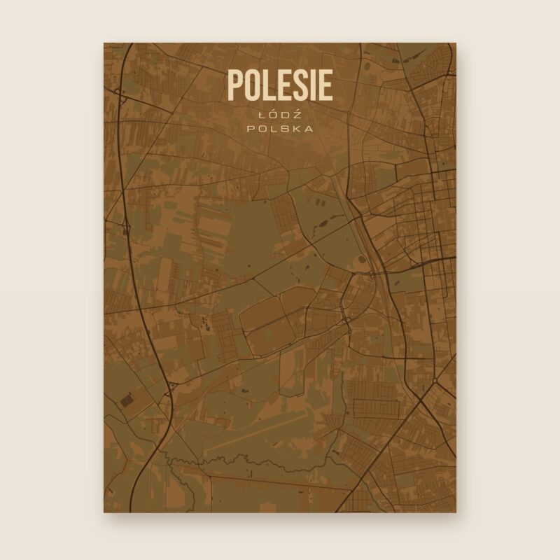 Plakat z mapą - Polesie (Łódź), brązowy styl, bez ramy