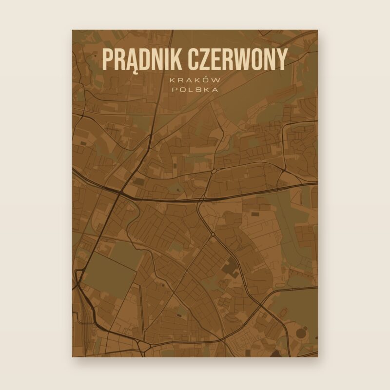 Plakat z mapą - Prądnik Czerwony (Kraków), brązowy styl, bez ramy