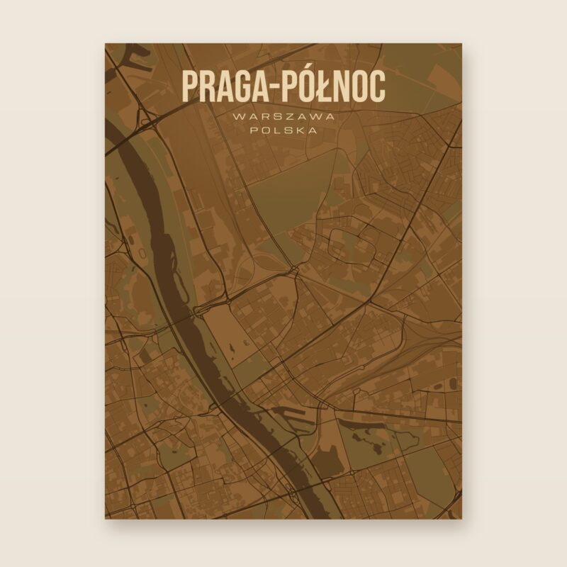 Plakat z mapą - Praga-Północ (Warszawa), brązowy styl, bez ramy
