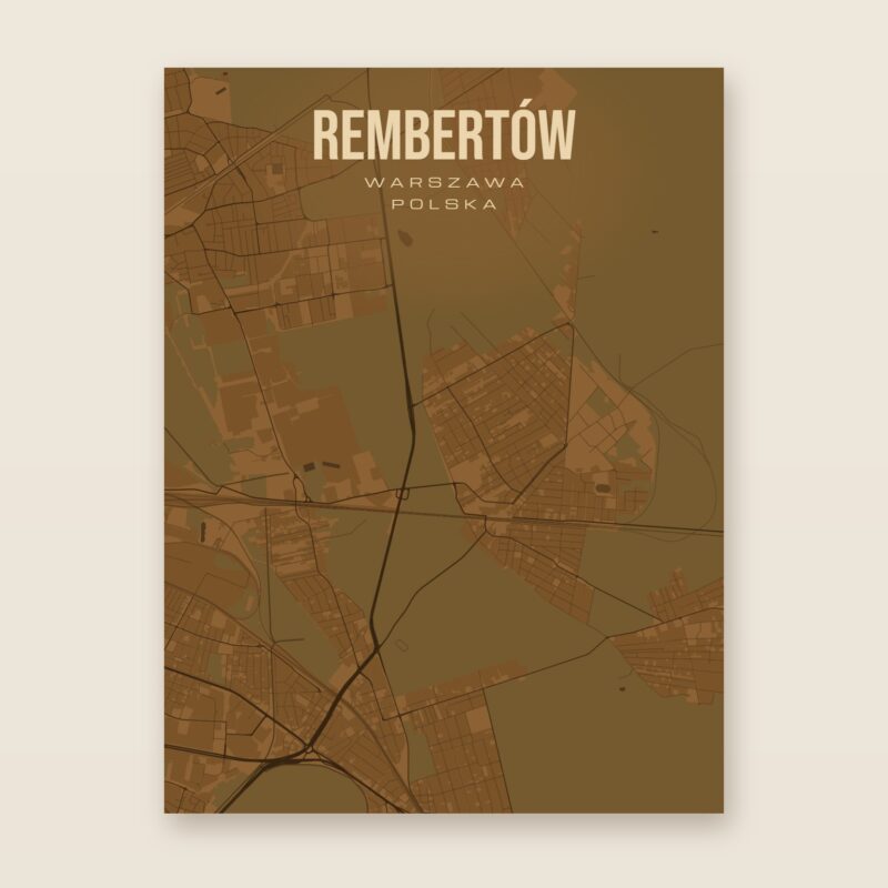 Plakat z mapą - Rembertów (Warszawa), brązowy styl, bez ramy
