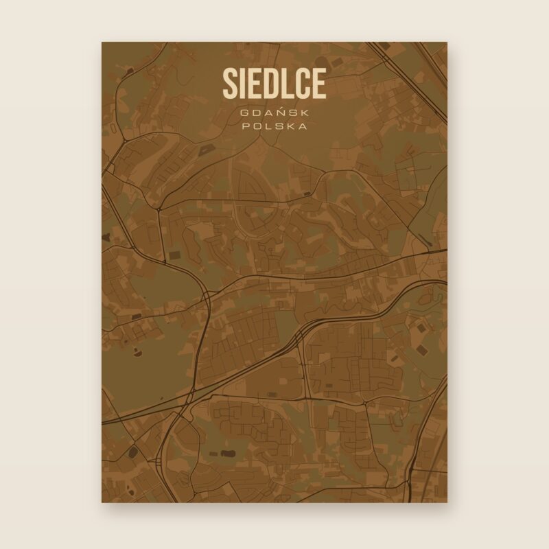 Plakat z mapą - Siedlce (Gdańsk), brązowy styl, bez ramy