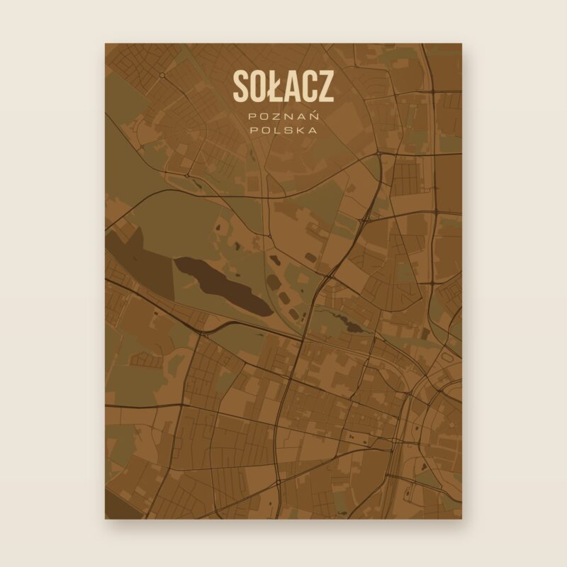 Plakat z mapą - Sołacz (Poznań), brązowy styl, bez ramy