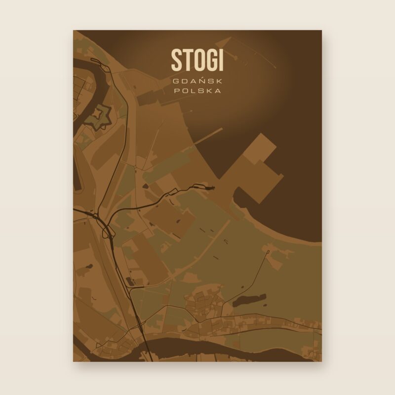 Plakat z mapą - Stogi (Gdańsk), brązowy styl, bez ramy