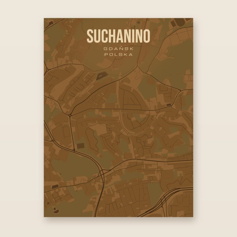 Plakat z mapą - Suchanino (Gdańsk), brązowy styl, bez ramy