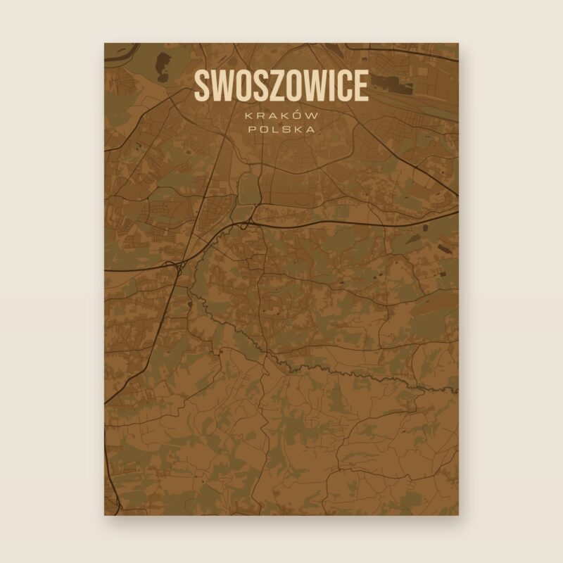 Plakat z mapą - Swoszowice (Kraków), brązowy styl, bez ramy