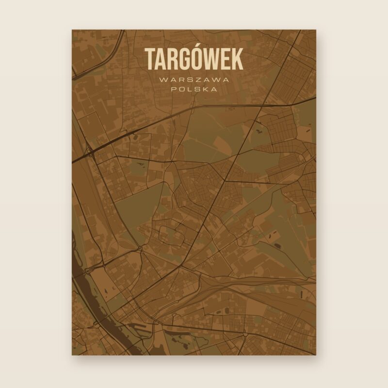 Plakat z mapą - Targówek (Warszawa), brązowy styl, bez ramy