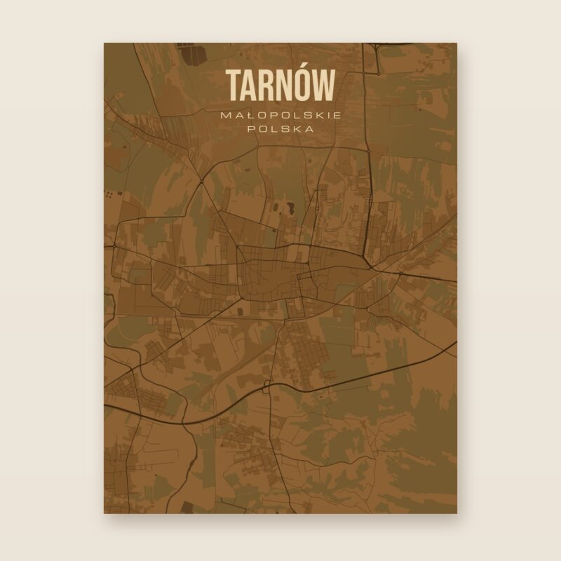Plakat z mapą - Tarnów, brązowy styl, bez ramy