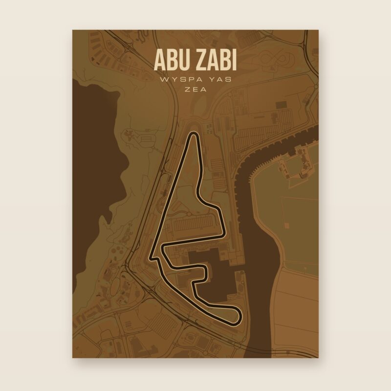 Plakat z mapą - Abu Zabi - plakat z mapą toru, brązowy styl, bez ramy