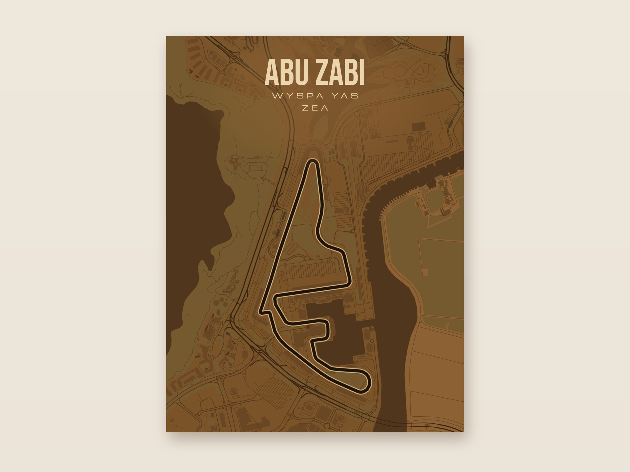 Plakat z mapą - Abu Zabi - plakat z mapą toru, brązowy styl, bez ramy