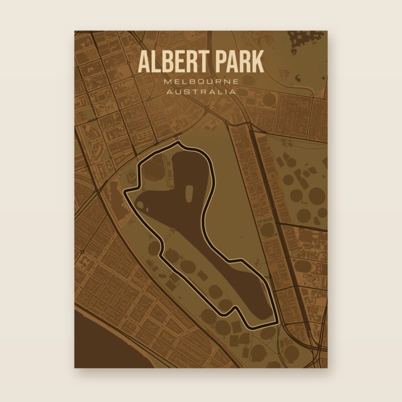 Plakat z mapą - Albert Park - plakat z mapą toru, brązowy styl, bez ramy