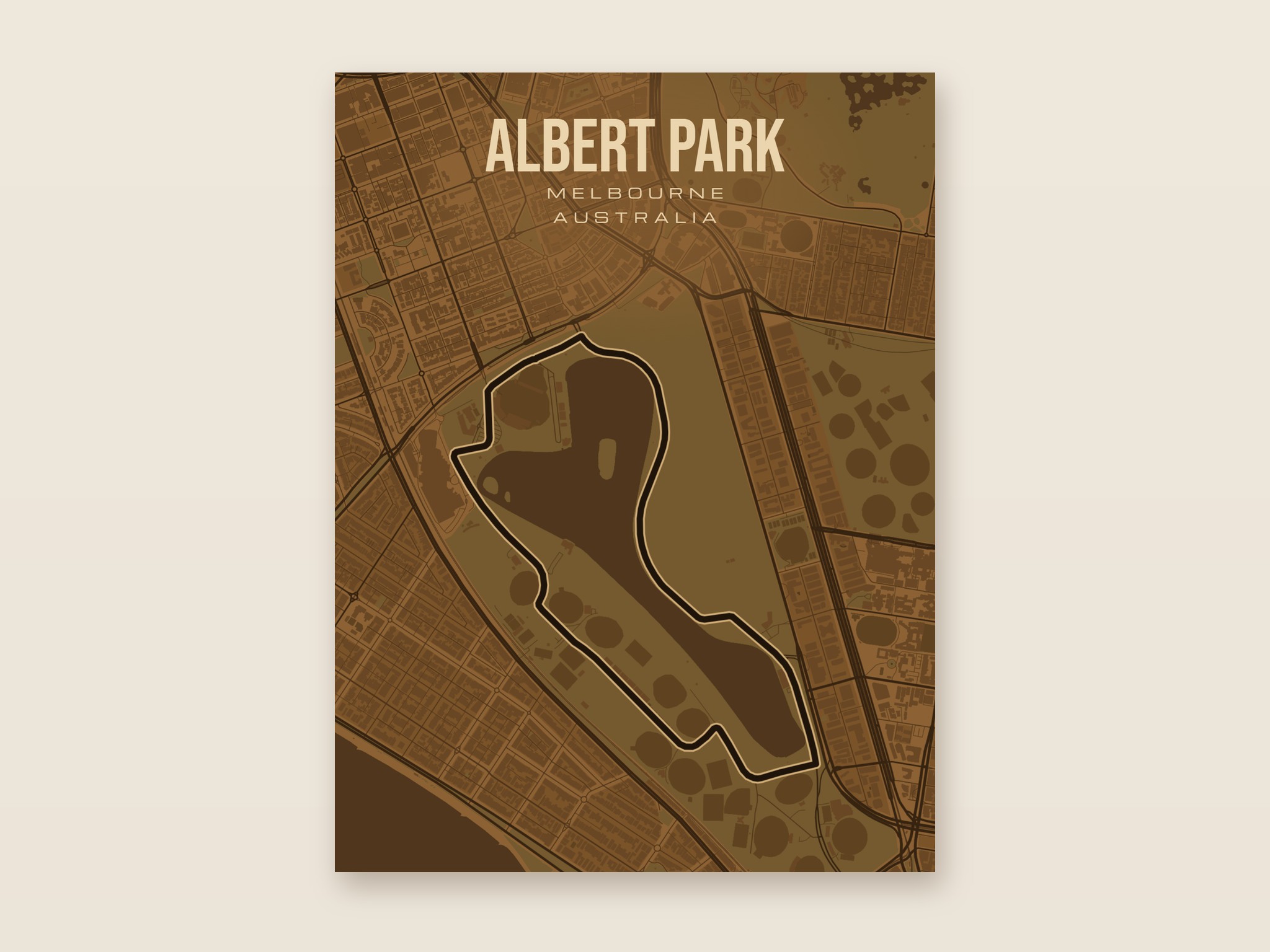 Plakat z mapą - Albert Park - plakat z mapą toru, brązowy styl, bez ramy