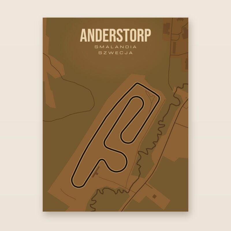 Plakat z mapą - Anderstorp - plakat z mapą toru, brązowy styl, bez ramy