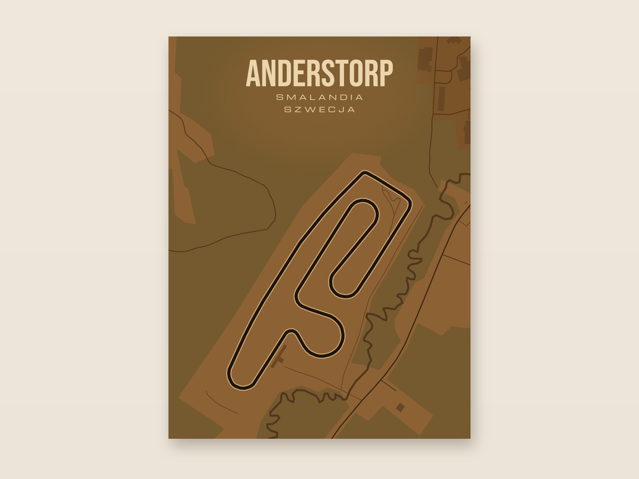 Plakat z mapą - Anderstorp - plakat z mapą toru, brązowy styl, bez ramy
