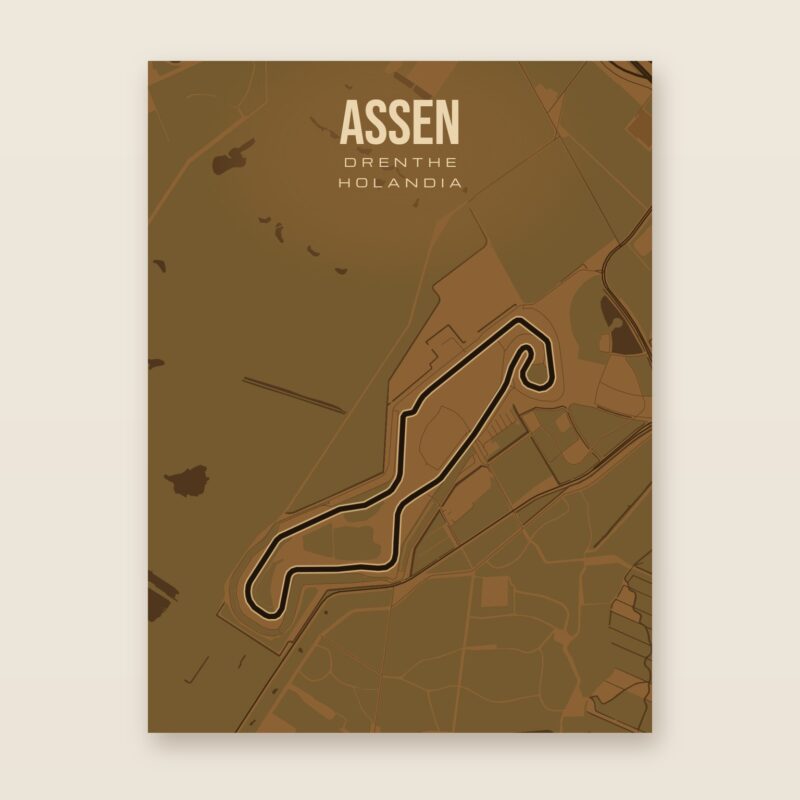 Plakat z mapą - Assen - plakat z mapą toru, brązowy styl, bez ramy