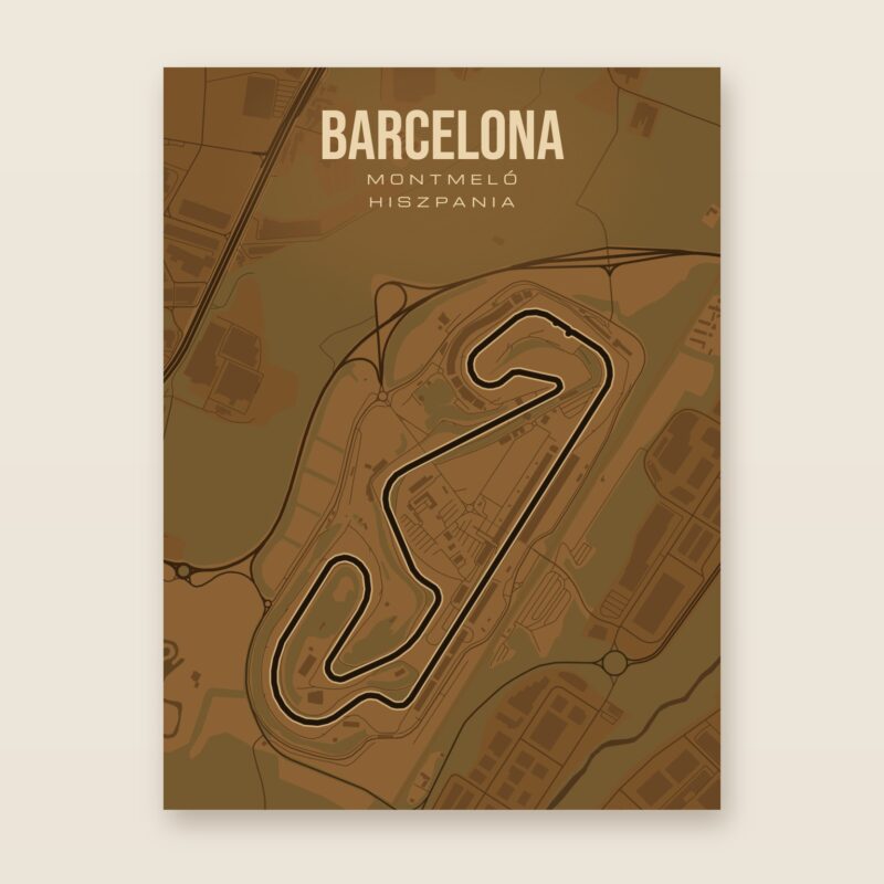 Plakat z mapą - Barcelona - plakat z mapą toru, brązowy styl, bez ramy