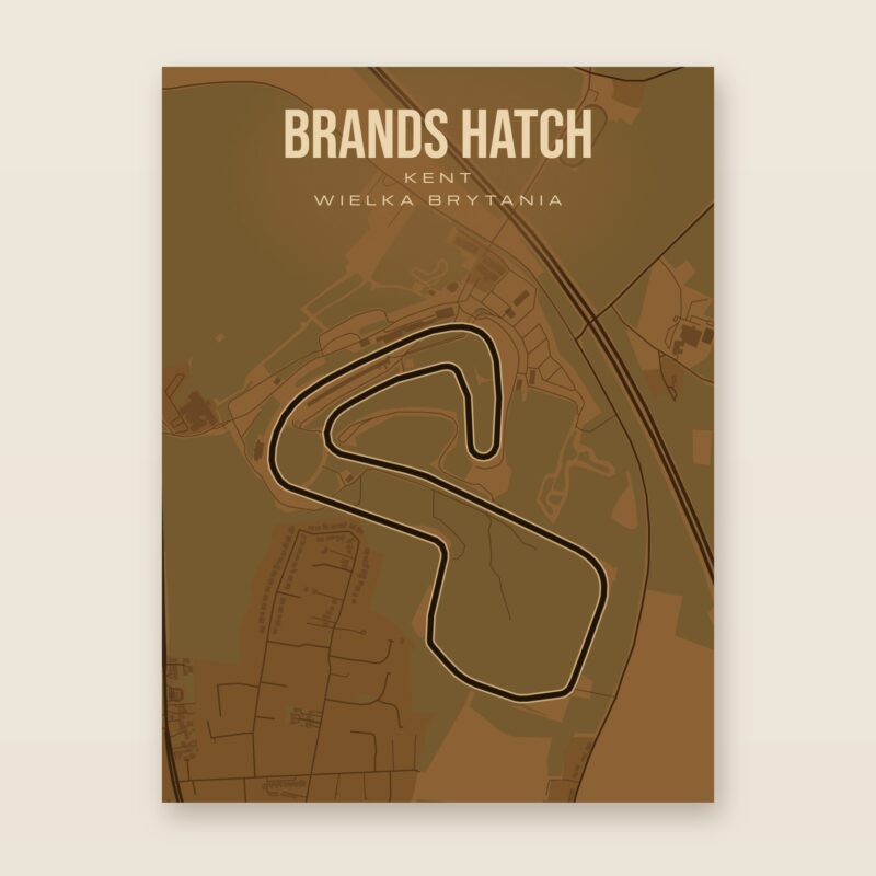 Plakat z mapą - Brands Hatch - plakat z mapą toru, brązowy styl, bez ramy