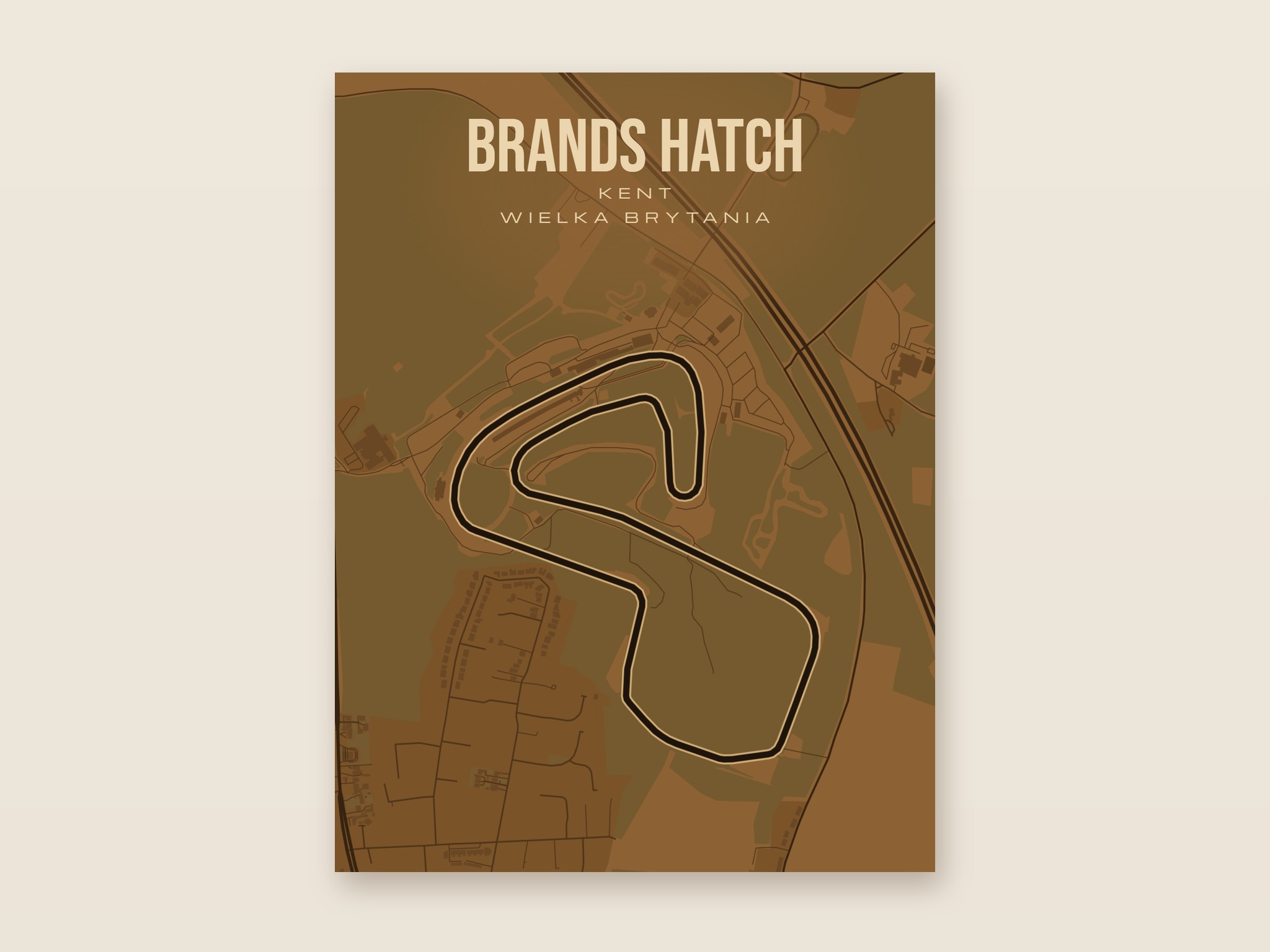 Plakat z mapą - Brands Hatch - plakat z mapą toru, brązowy styl, bez ramy