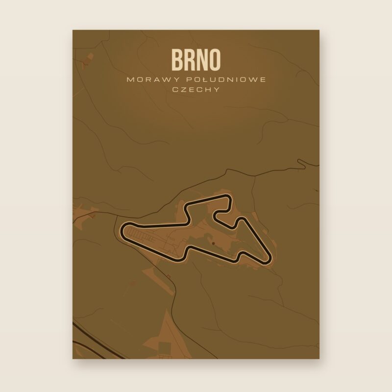 Plakat z mapą - Brno - plakat z mapą toru, brązowy styl, bez ramy