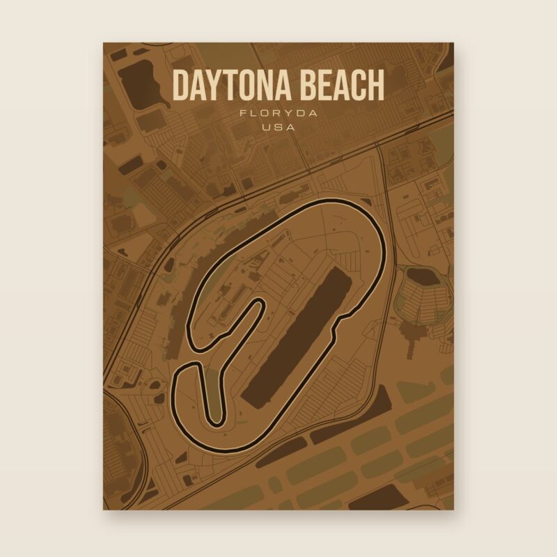 Plakat z mapą - Daytona Beach - plakat z mapą toru, brązowy styl, bez ramy