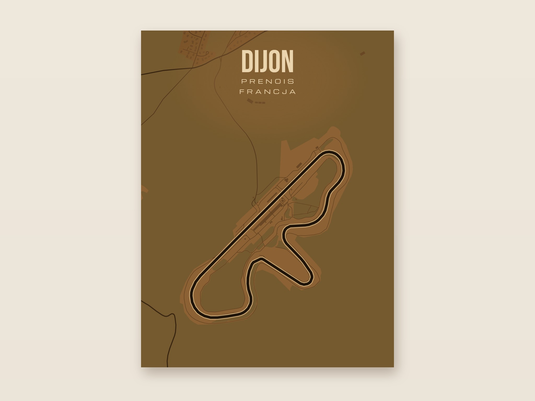 Plakat z mapą - Dijon - plakat z mapą toru, brązowy styl, bez ramy