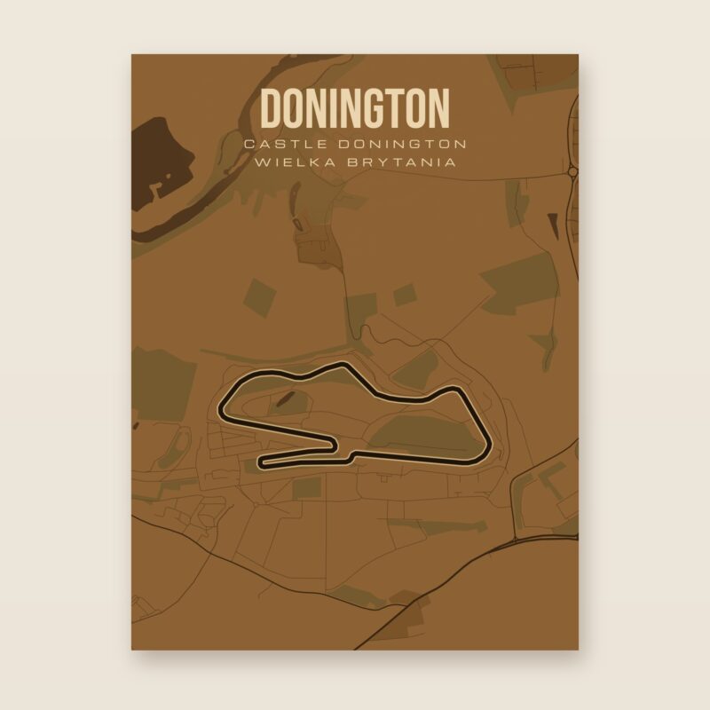 Plakat z mapą - Donington - plakat z mapą toru, brązowy styl, bez ramy