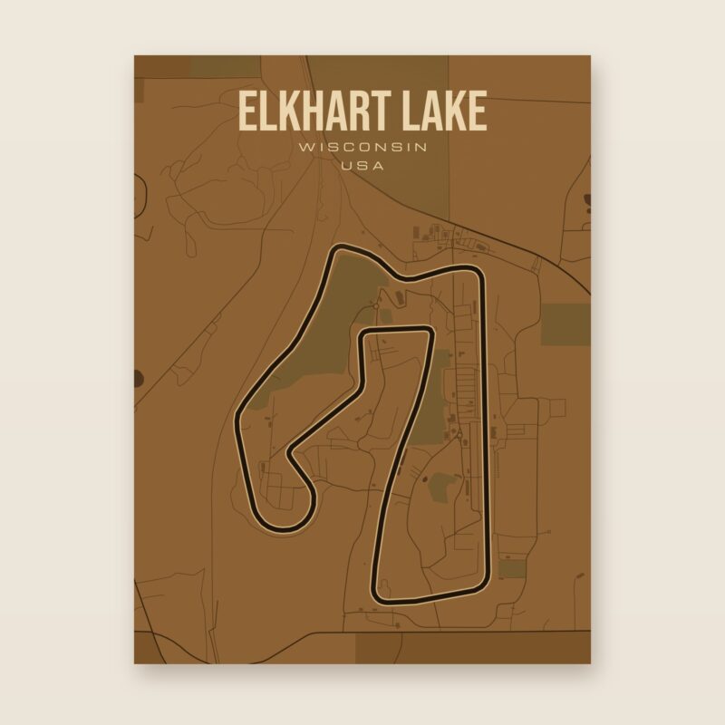 Plakat z mapą - Elkhart Lake - plakat z mapą toru, brązowy styl, bez ramy
