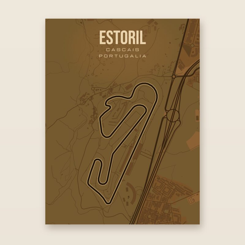 Plakat z mapą - Estoril - plakat z mapą toru, brązowy styl, bez ramy
