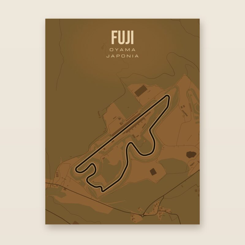 Plakat z mapą - Fuji - plakat z mapą toru, brązowy styl, bez ramy