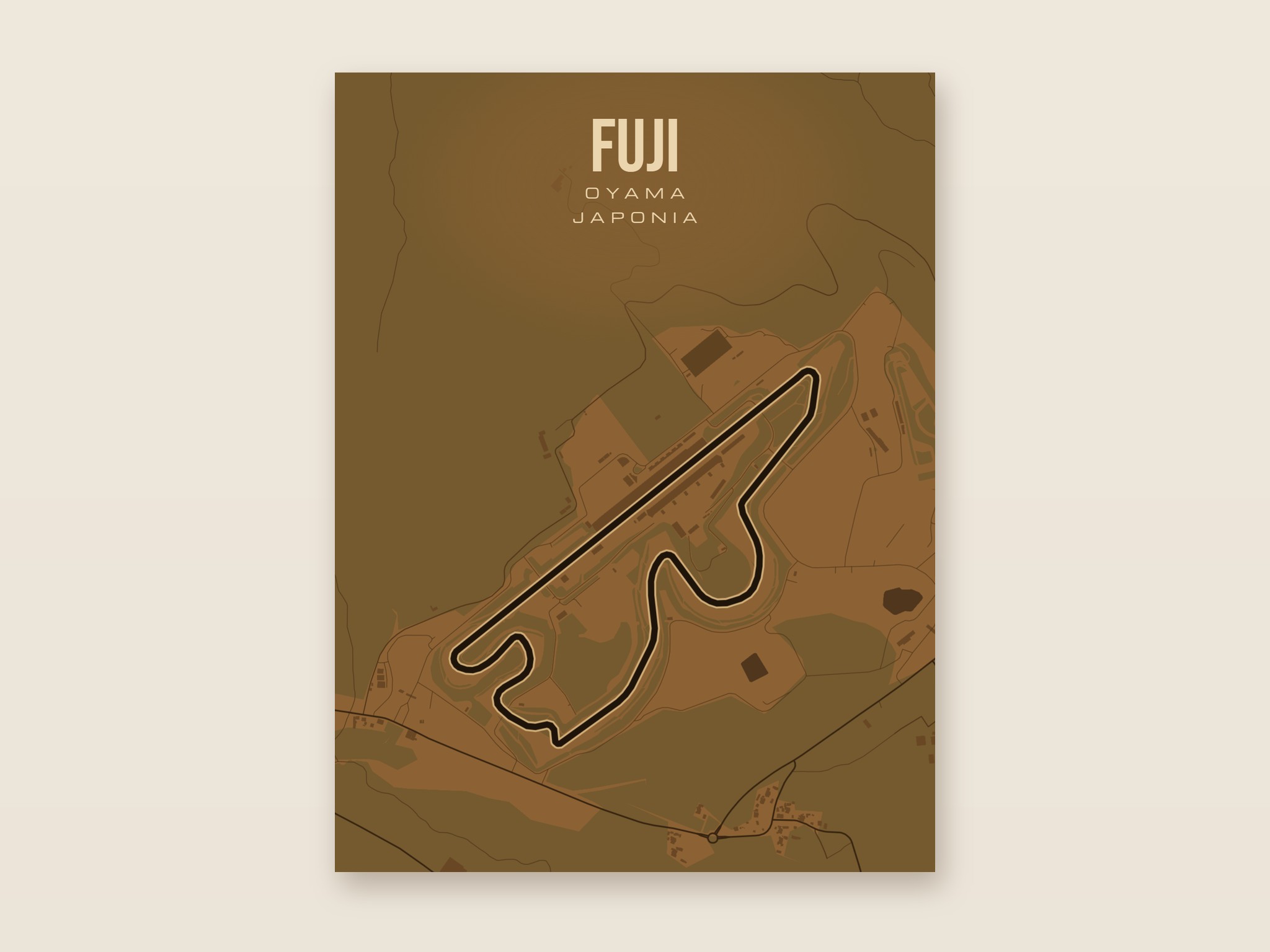 Plakat z mapą - Fuji - plakat z mapą toru, brązowy styl, bez ramy