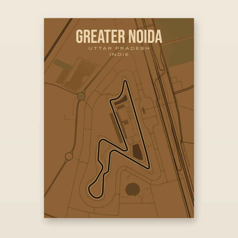 Plakat z mapą - Greater Noida - plakat z mapą toru, brązowy styl, bez ramy
