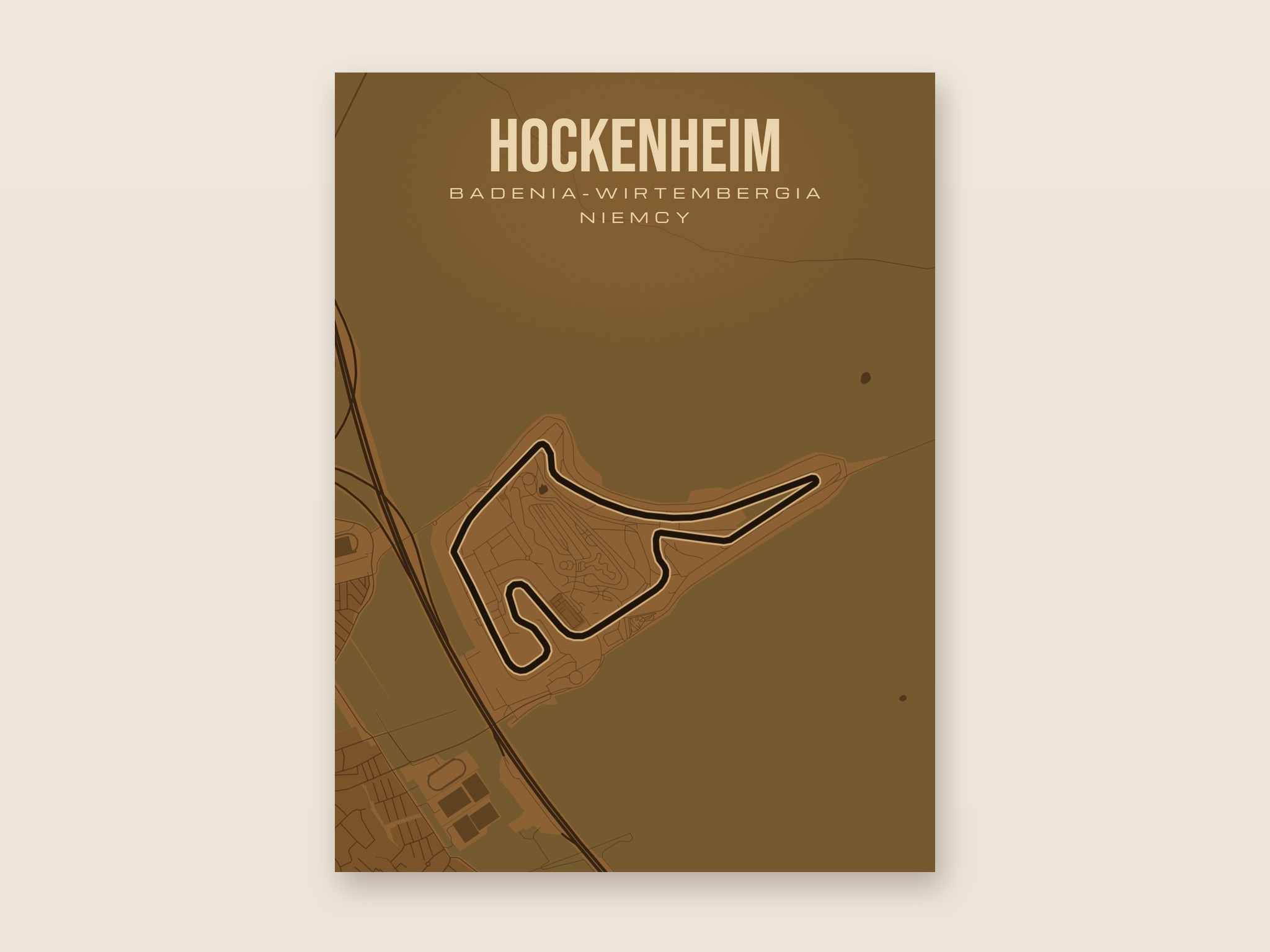 Plakat z mapą - Hockenheim - plakat z mapą toru, brązowy styl, bez ramy
