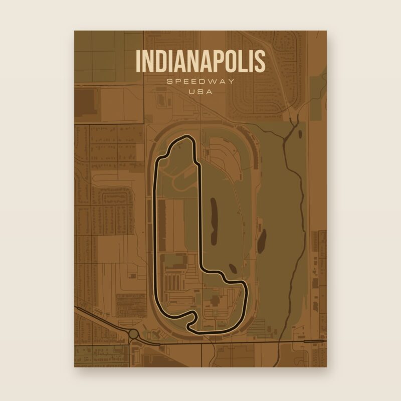 Plakat z mapą - Indianapolis - plakat z mapą toru, brązowy styl, bez ramy