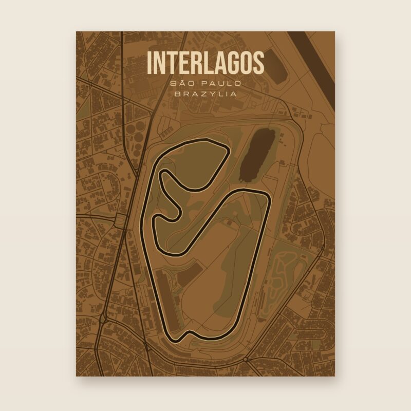 Plakat z mapą - Interlagos - plakat z mapą toru, brązowy styl, bez ramy