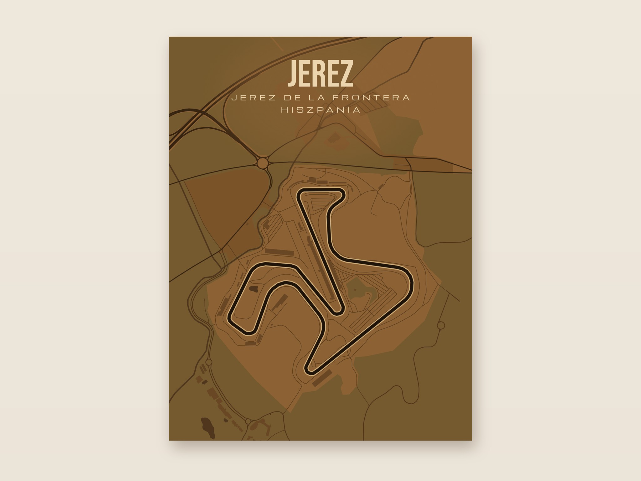 Plakat z mapą - Jerez - plakat z mapą toru, brązowy styl, bez ramy