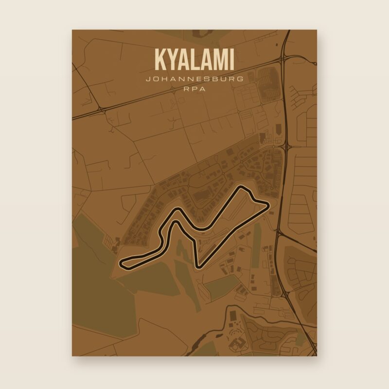 Plakat z mapą - Kyalami - plakat z mapą toru, brązowy styl, bez ramy