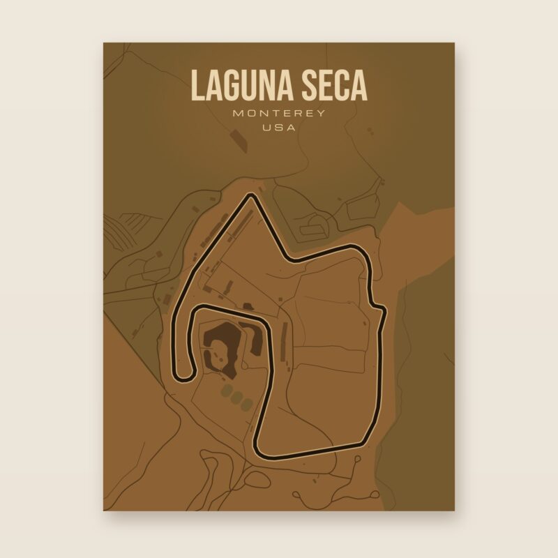 Plakat z mapą - Laguna Seca - plakat z mapą toru, brązowy styl, bez ramy