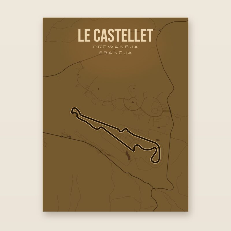 Plakat z mapą - Le Castellet - plakat z mapą toru, brązowy styl, bez ramy