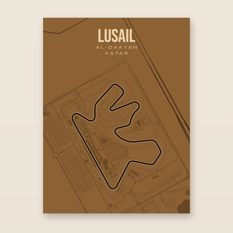 Plakat z mapą - Lusail - plakat z mapą toru, brązowy styl, bez ramy