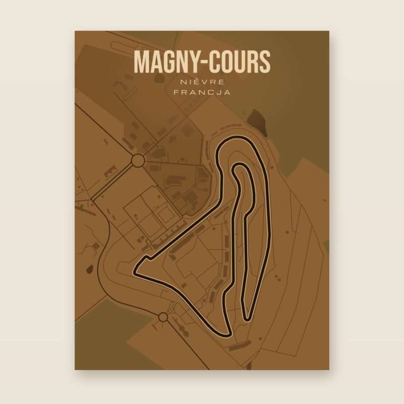 Plakat z mapą - Magny-Cours - plakat z mapą toru, brązowy styl, bez ramy