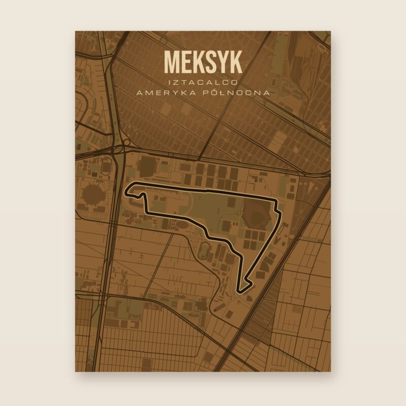Plakat z mapą - Meksyk - plakat z mapą toru, brązowy styl, bez ramy