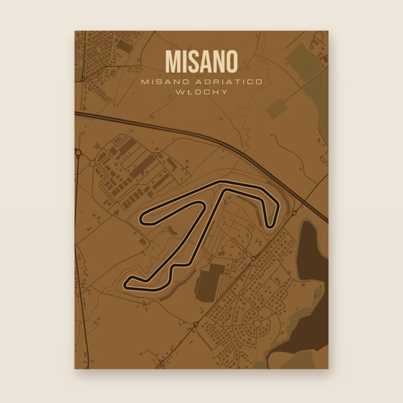 Plakat z mapą - Misano - plakat z mapą toru, brązowy styl, bez ramy