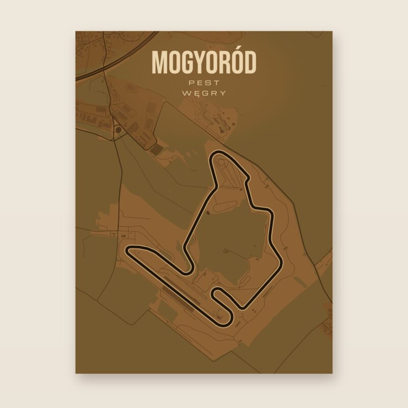 Plakat z mapą - Mogyoród - plakat z mapą toru, brązowy styl, bez ramy