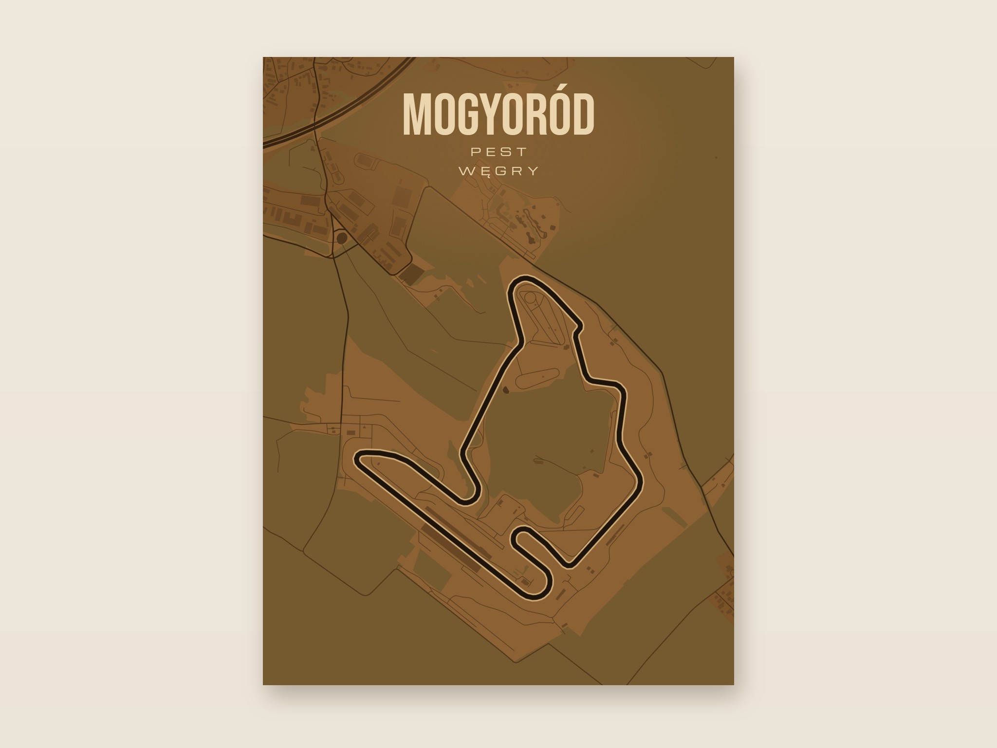 Plakat z mapą - Mogyoród - plakat z mapą toru, brązowy styl, bez ramy
