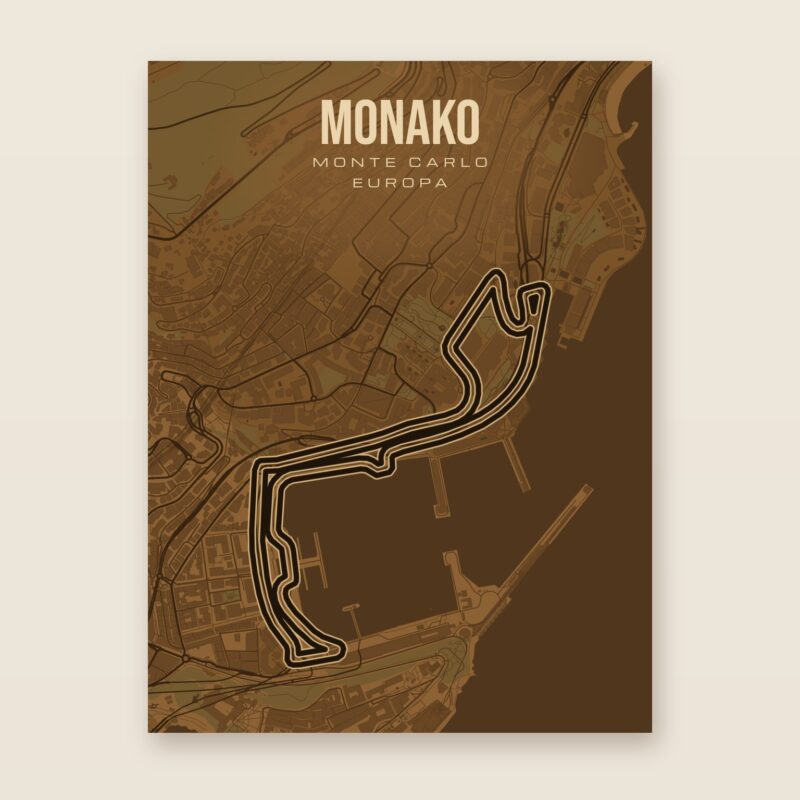 Plakat z mapą - Monako - plakat z mapą toru, brązowy styl, bez ramy