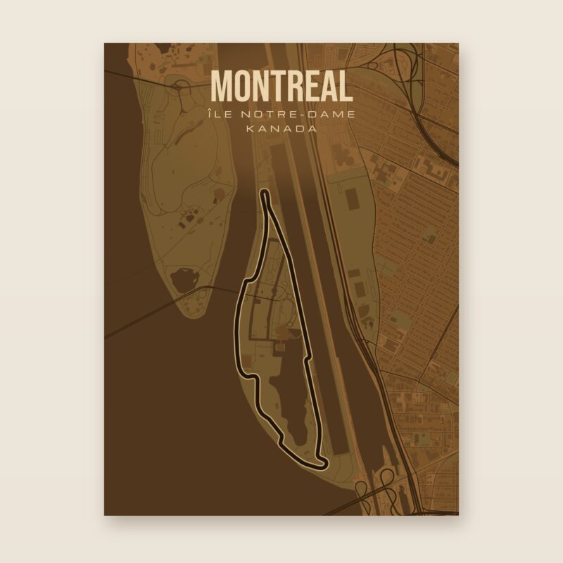 Plakat z mapą - Montreal - plakat z mapą toru, brązowy styl, bez ramy