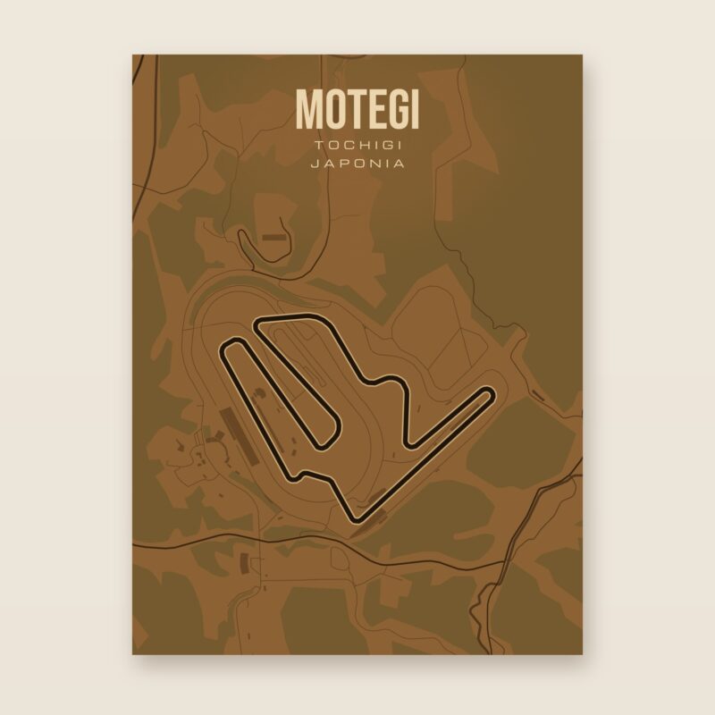 Plakat z mapą - Motegi - plakat z mapą toru, brązowy styl, bez ramy