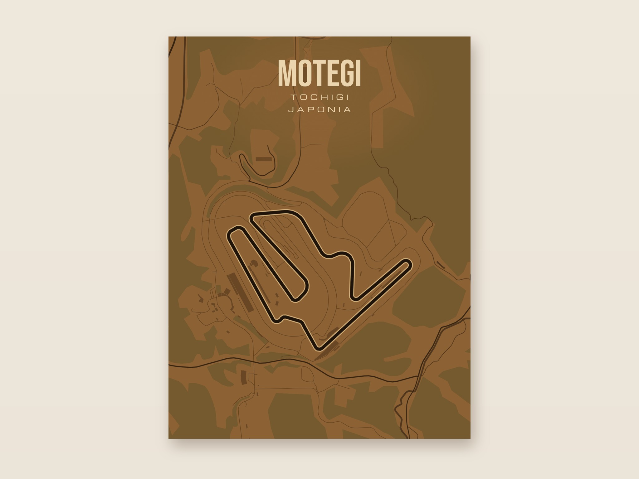 Plakat z mapą - Motegi - plakat z mapą toru, brązowy styl, bez ramy
